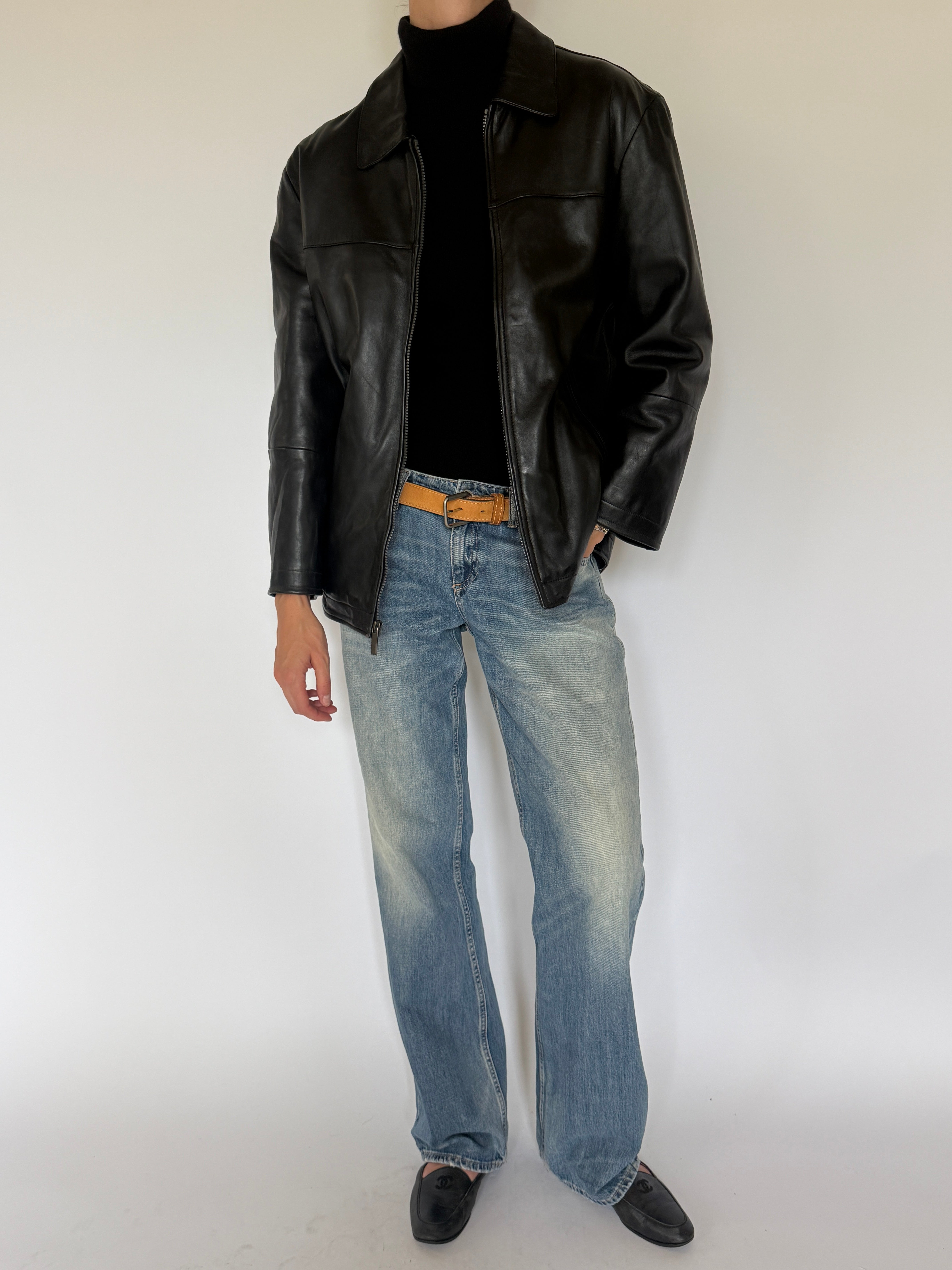 Vintage Leather Zip Jacket Black 7478