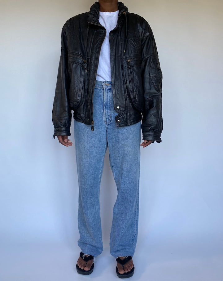 VINTAGE OVERSIZED BLACK LEATHER JACKET 1133