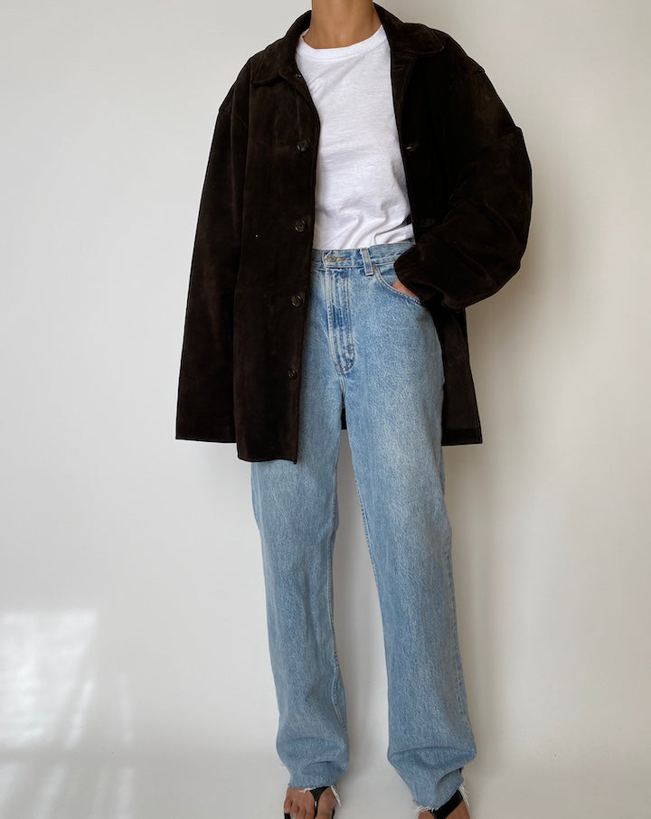 VINTAGE OVERSIZED DARK BROWN SUEDE LETHER JACKET 2554