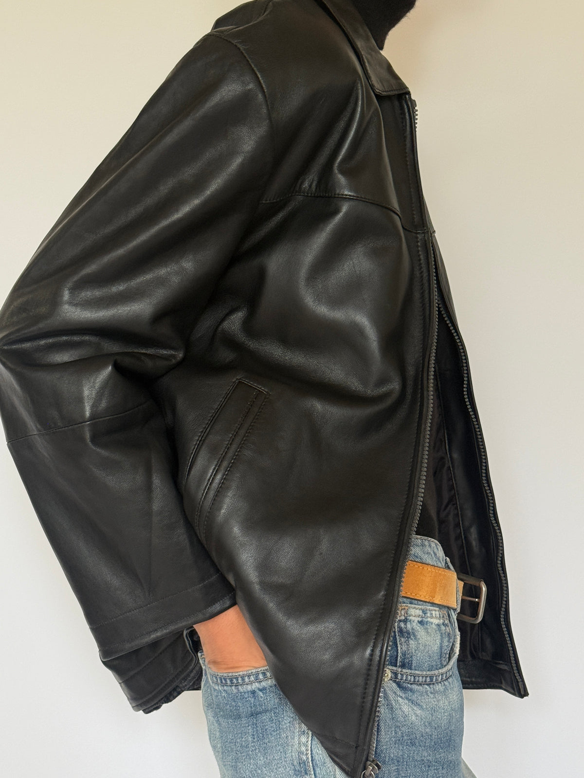 Vintage Leather Zip Jacket Black 7478