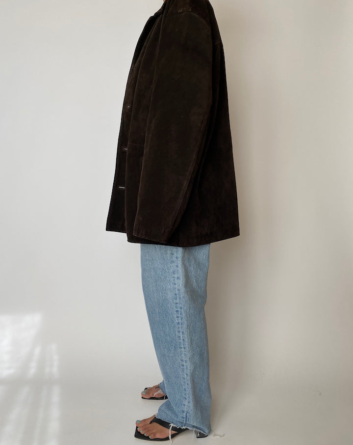 VINTAGE OVERSIZED DARK BROWN SUEDE LETHER JACKET 2554