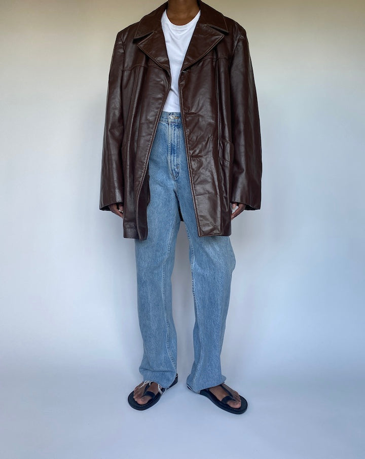 VINTAGE OVERSIZED BROWN LEATHER JACKET 3510