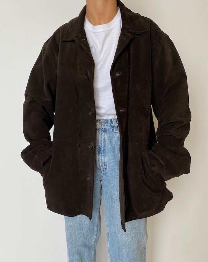 VINTAGE OVERSIZED DARK BROWN SUEDE LETHER JACKET 2554