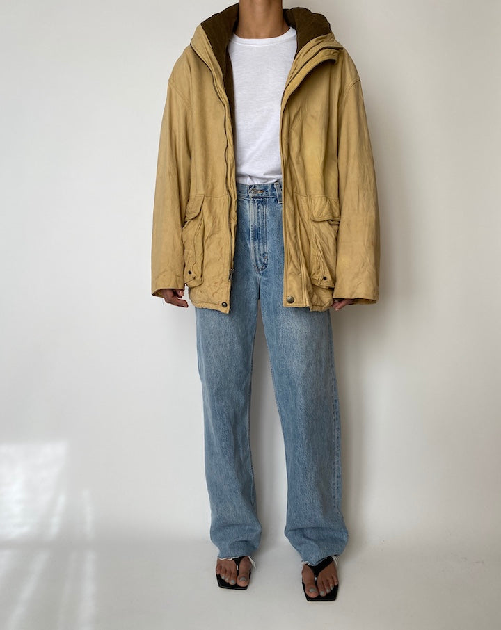 VINTAGE OVERSIZED LIGHT BEIGE LEATHER JACKET 2555