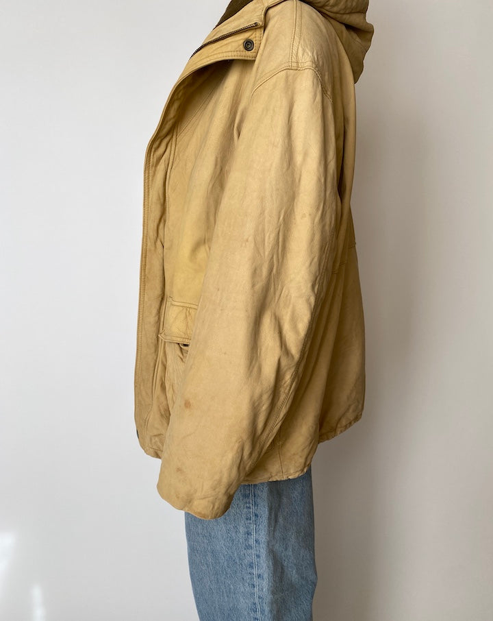 VINTAGE OVERSIZED LIGHT BEIGE LEATHER JACKET 2555