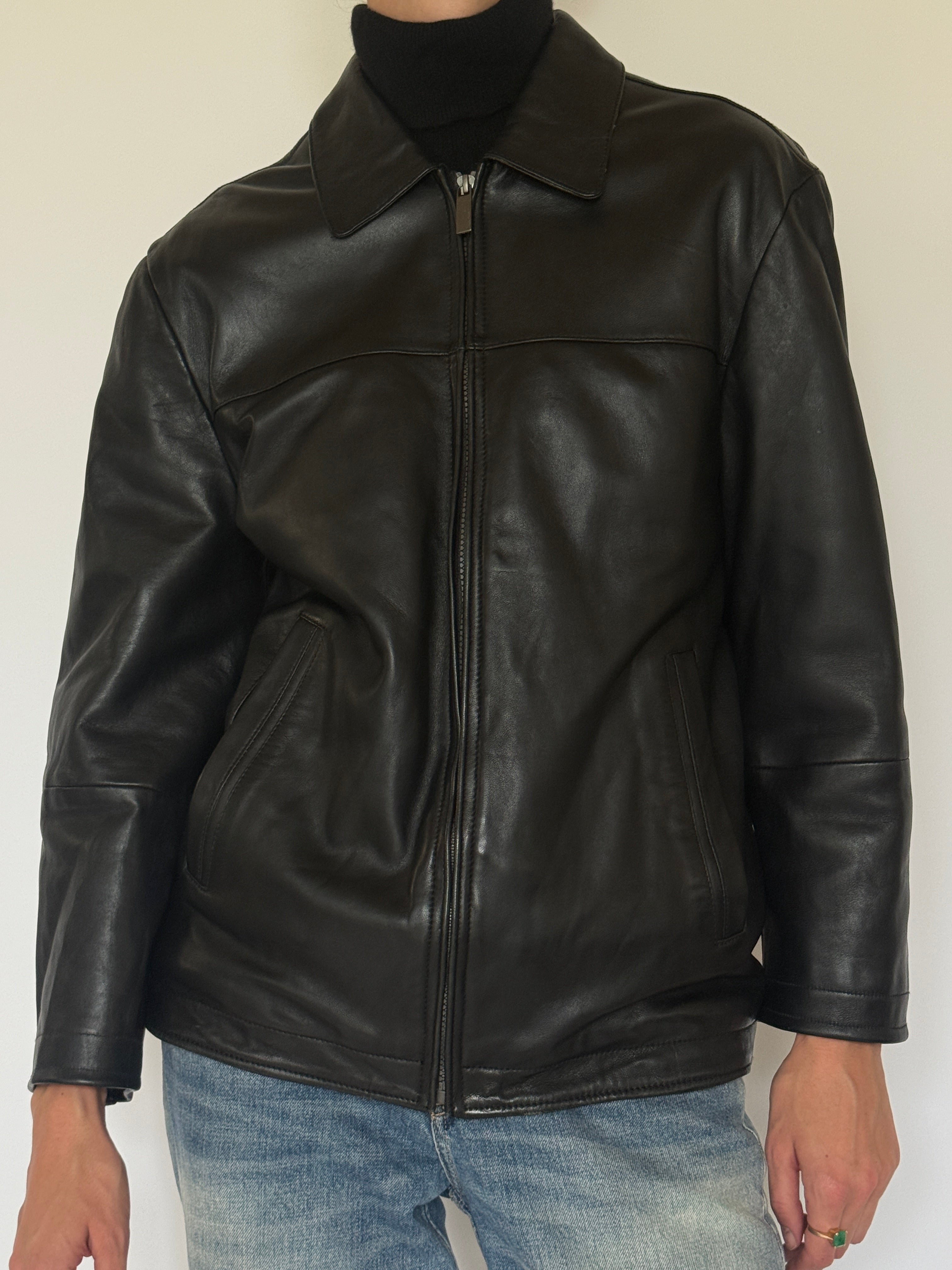 Vintage Leather Zip Jacket Black 7478