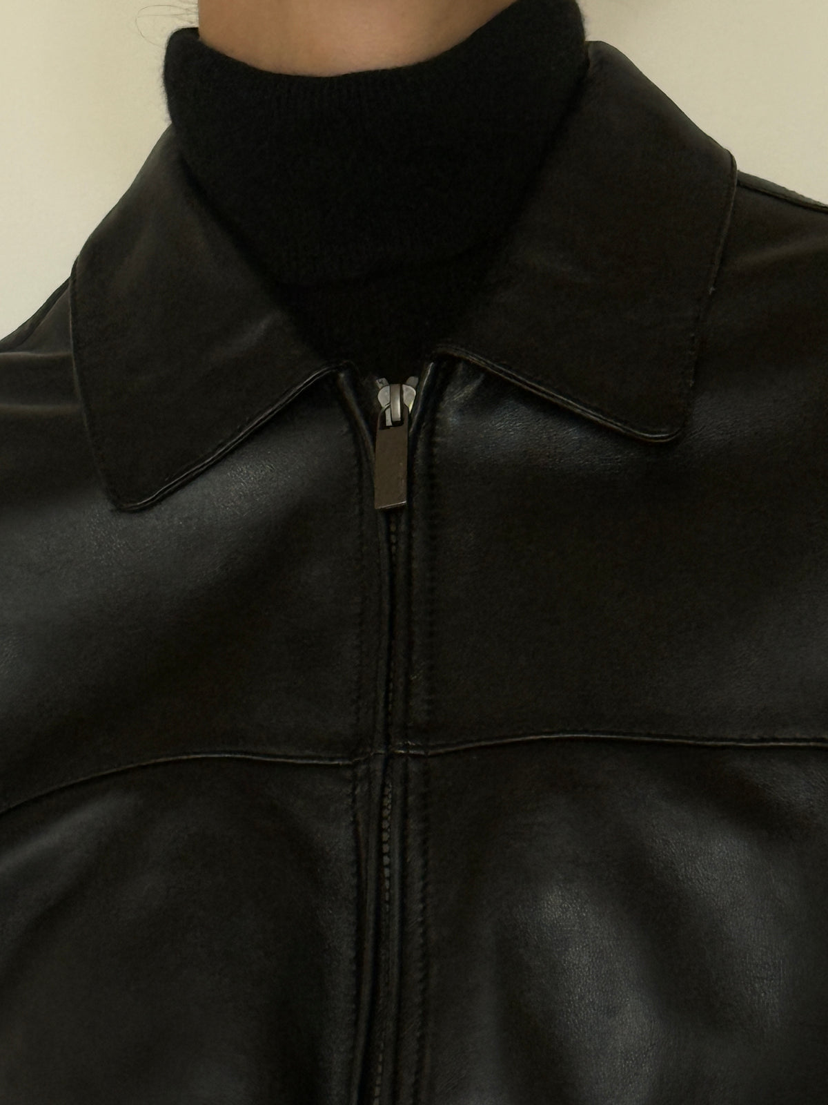 Vintage Leather Zip Jacket Black 7478