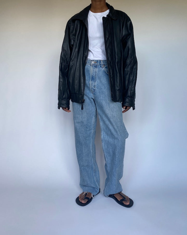VINTAGE BLACK OVERSIZED LEATHER JACKET 3511