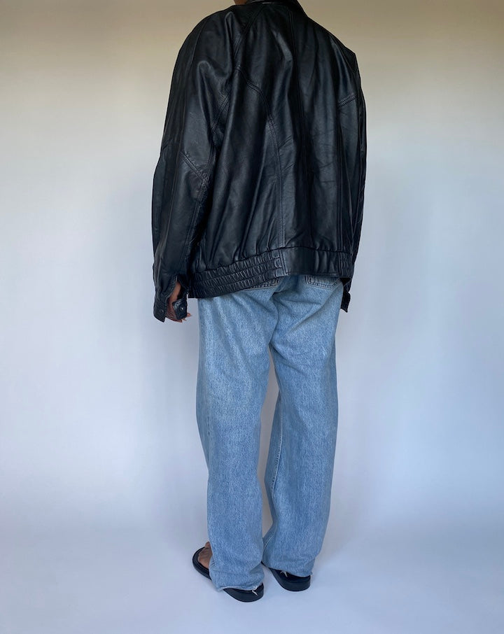 VINTAGE BLACK OVERSIZED LEATHER JACKET 3511
