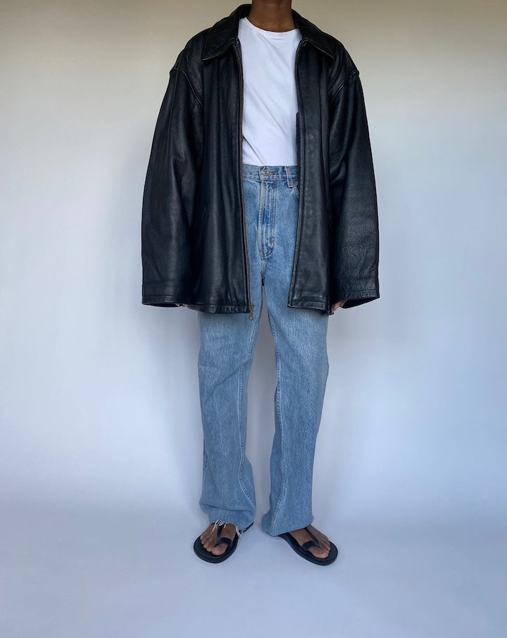 VINTAGE OVERSIZED BLACK LEATHER JACKET 3512
