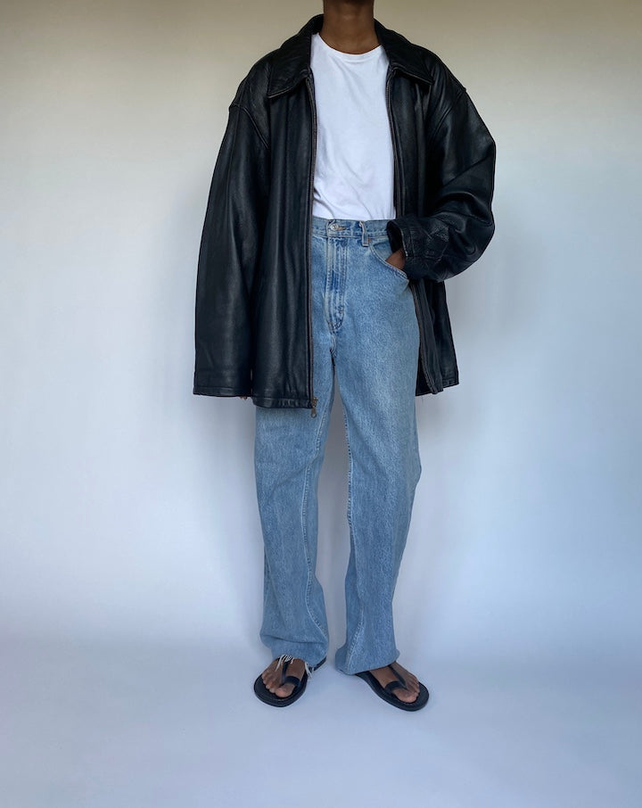 VINTAGE OVERSIZED BLACK LEATHER JACKET 3512