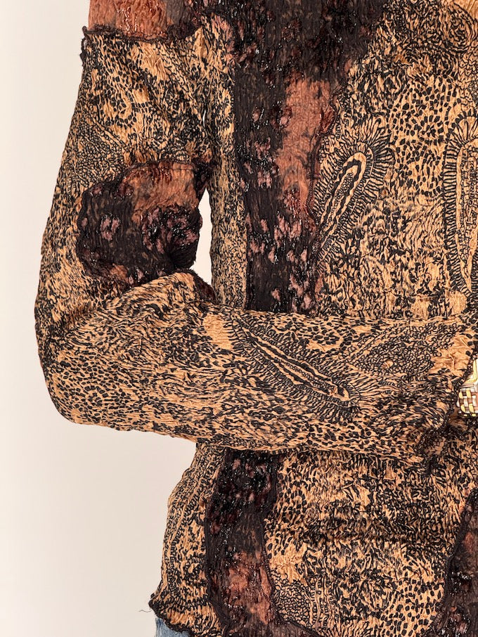 Vintage Paisley Metallic Knit Long-Sleeve Top 6464