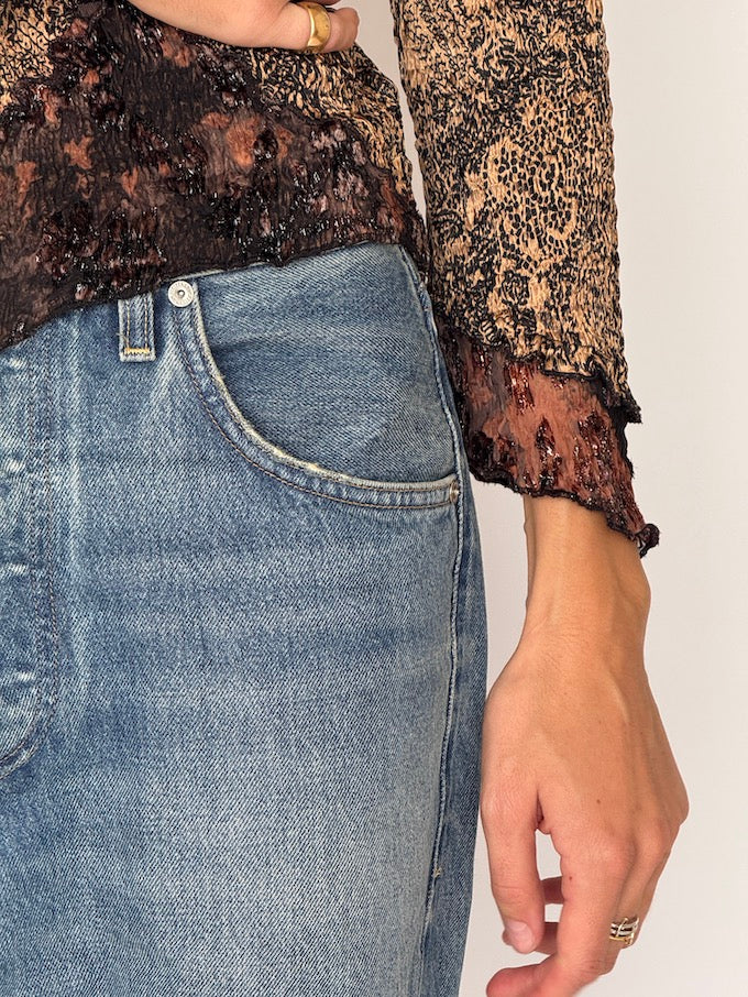 Vintage Paisley Metallic Knit Long-Sleeve Top 6464