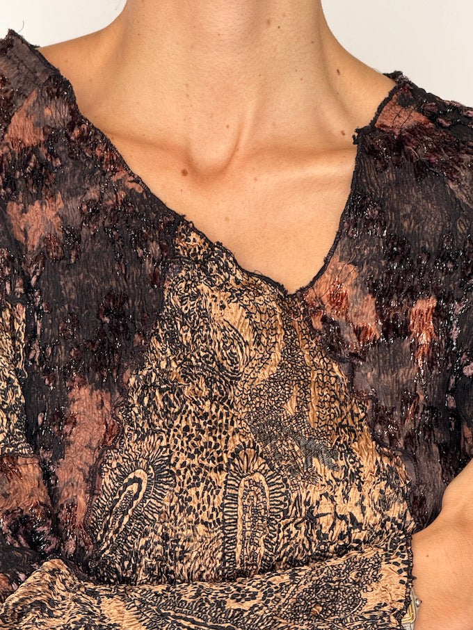 Vintage Paisley Metallic Knit Long-Sleeve Top 6464