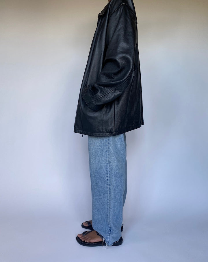 VINTAGE OVERSIZED BLACK LEATHER JACKET 3512