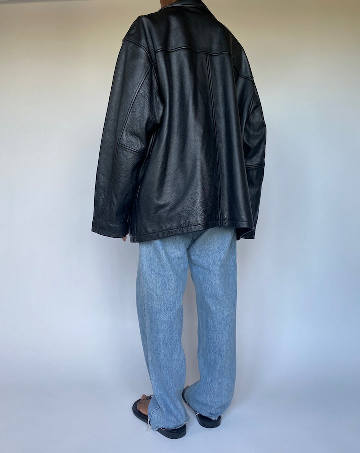 VINTAGE OVERSIZED BLACK LEATHER JACKET 3512