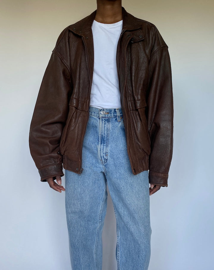 VINTAGE OVERSIZED BROWN LEATHER JACKET 3513