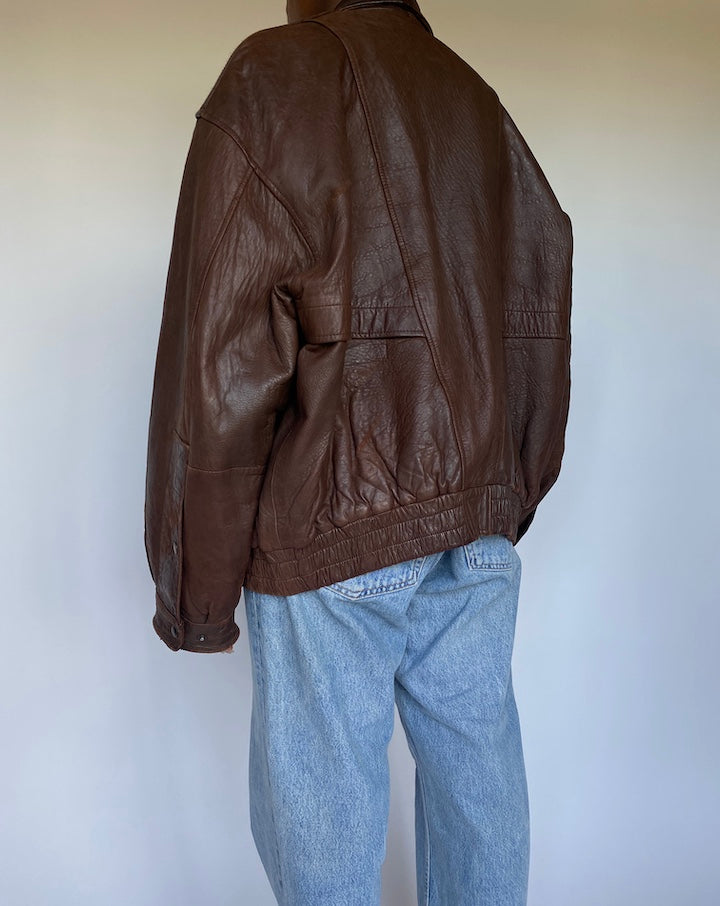 VINTAGE OVERSIZED BROWN LEATHER JACKET 3513