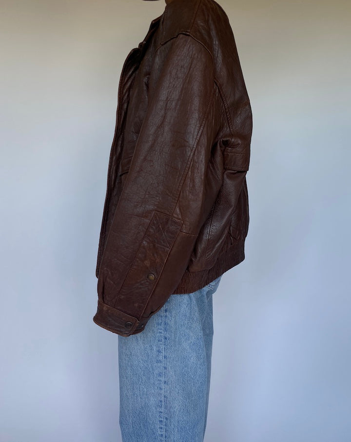 VINTAGE OVERSIZED BROWN LEATHER JACKET 3513