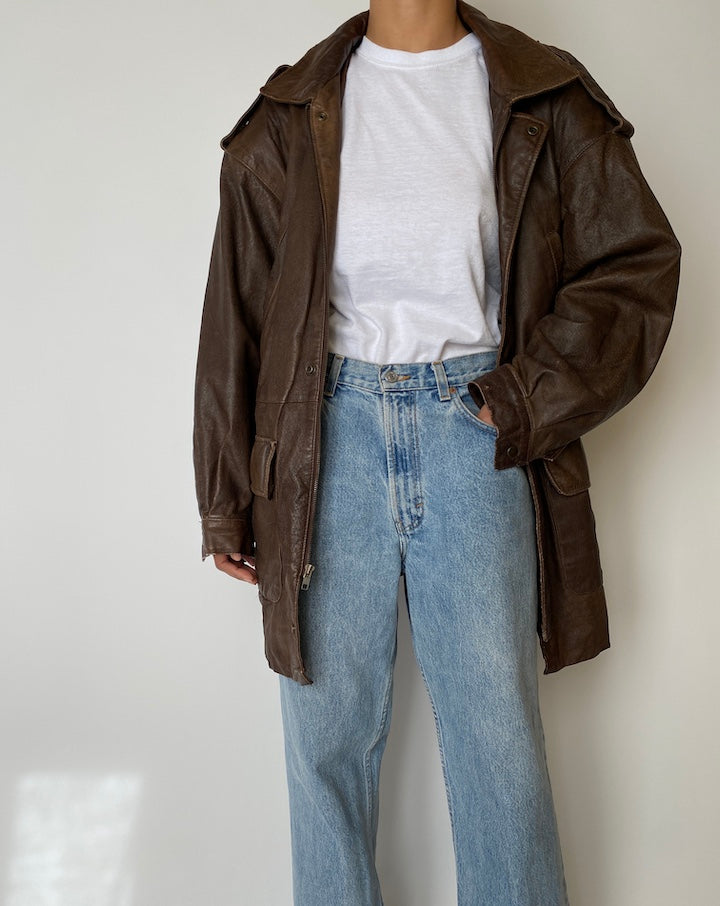 VINTAGE OVERSIZED DARK BROWN LEATHER JACKET 2562