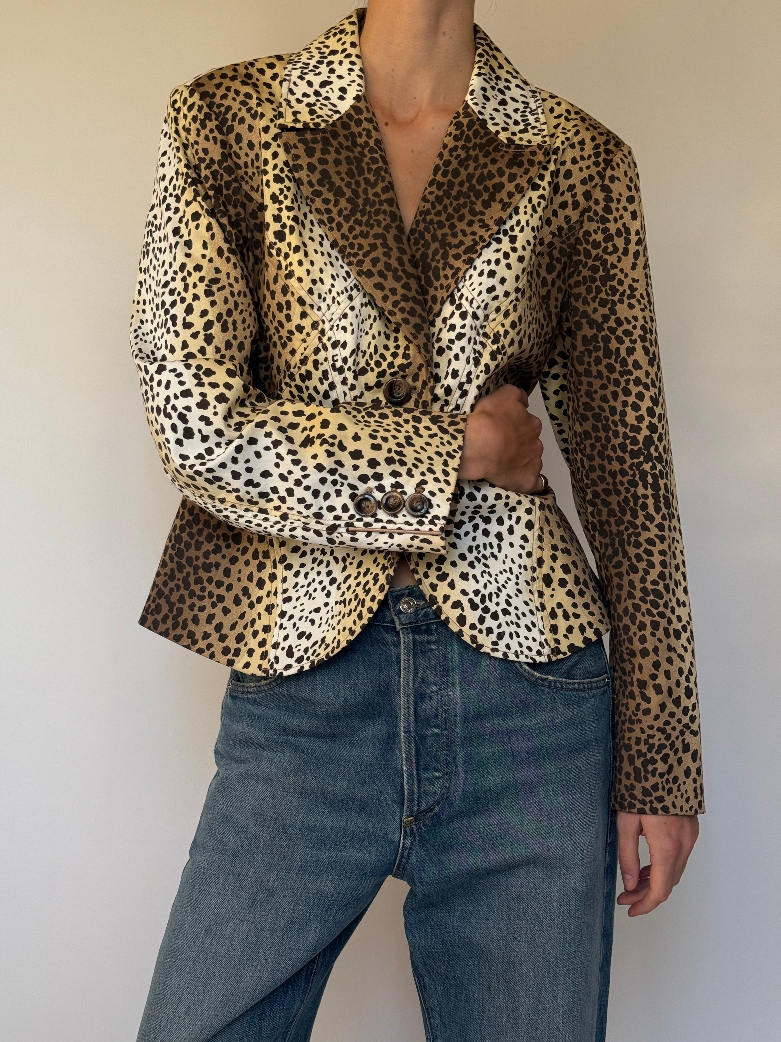 Vintage Paneled Animal Print Blazer 7002