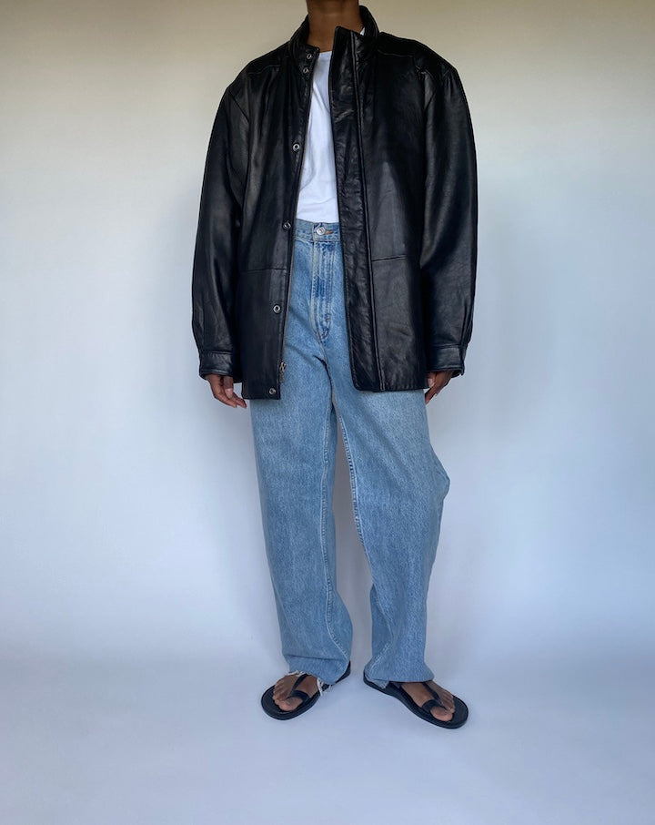 VINTAGE OVERSIZED BLACK LEATHER JACKET 3515