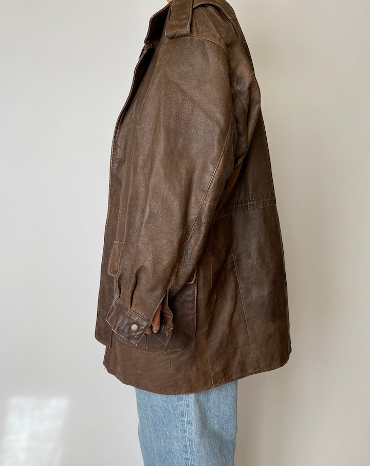 VINTAGE OVERSIZED DARK BROWN LEATHER JACKET 2562