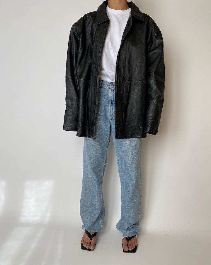VINTAGE OVERSIZED BLACK LEATHER JACKET 2563