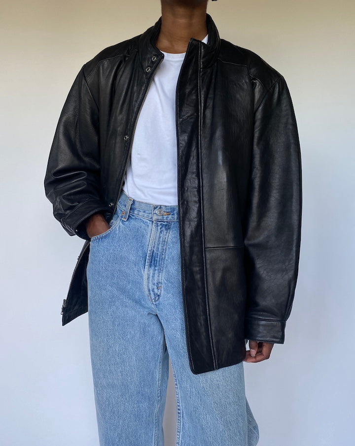 VINTAGE OVERSIZED BLACK LEATHER JACKET 3515