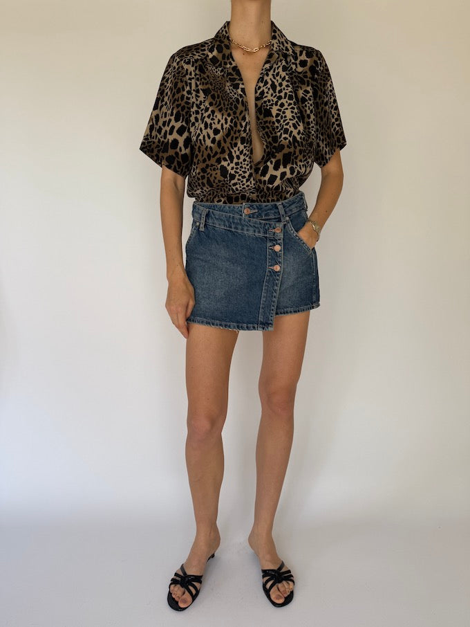 Vintage animal printed short-sleeve top