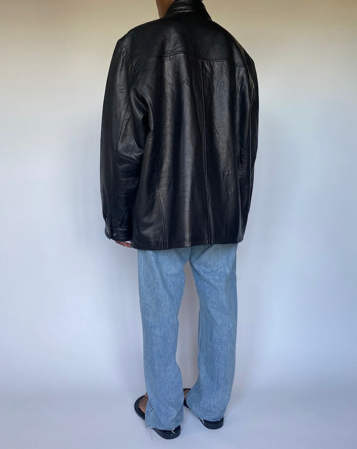 VINTAGE OVERSIZED BLACK LEATHER JACKET 3515
