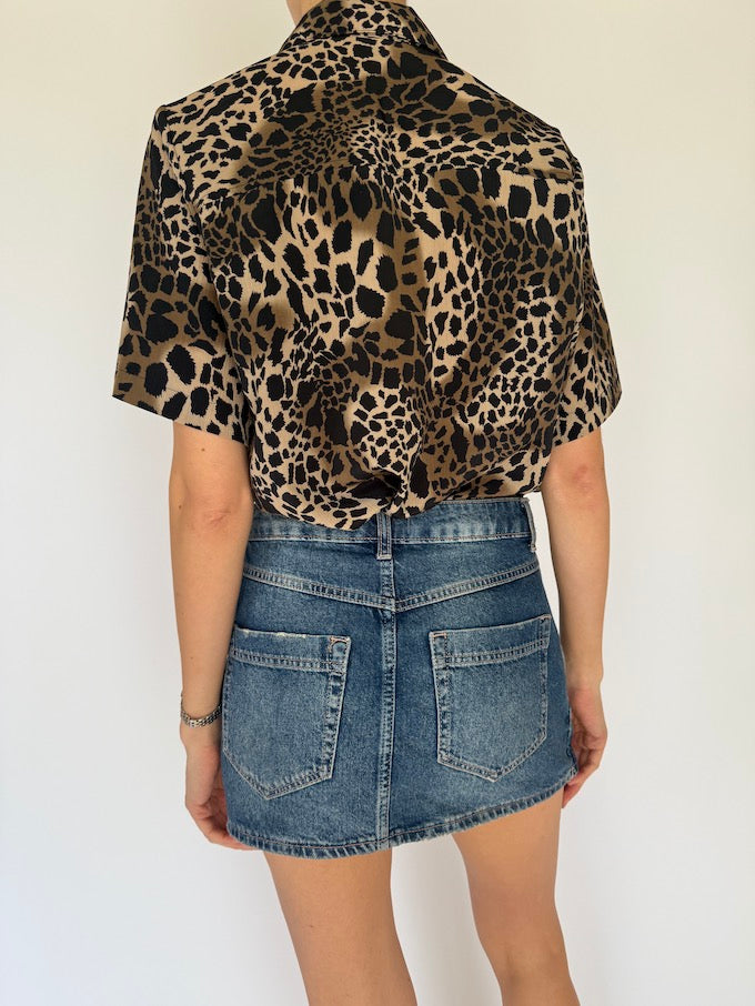 Vintage animal printed short-sleeve top