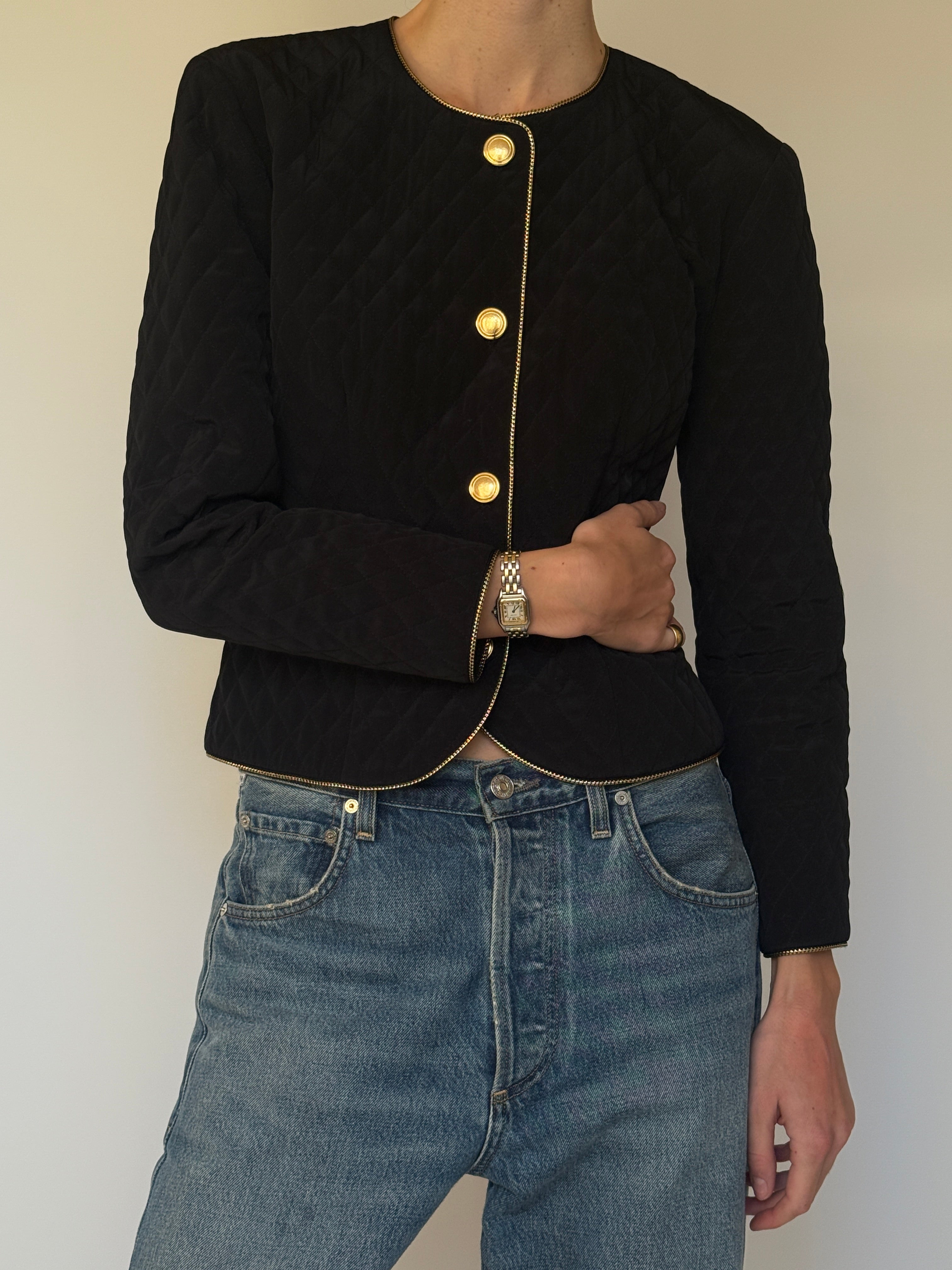 Vintage Quilted Jacket with Refined Gold-Tone Details 7003