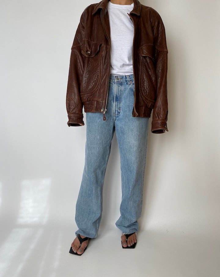VINTAGE BROWN BOXY LEATHER JACKET 2565