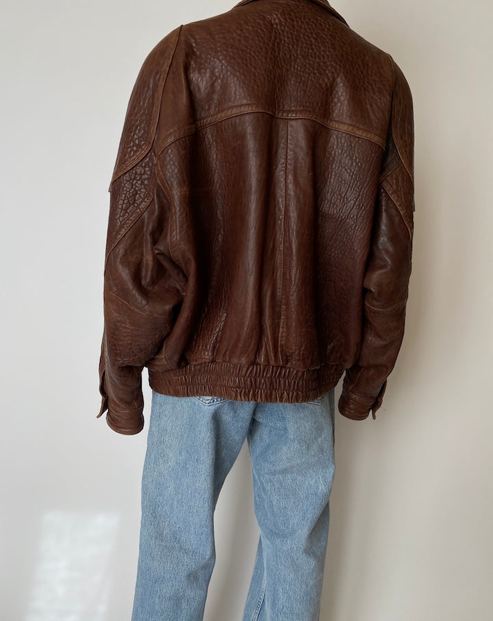 VINTAGE BROWN BOXY LEATHER JACKET 2565
