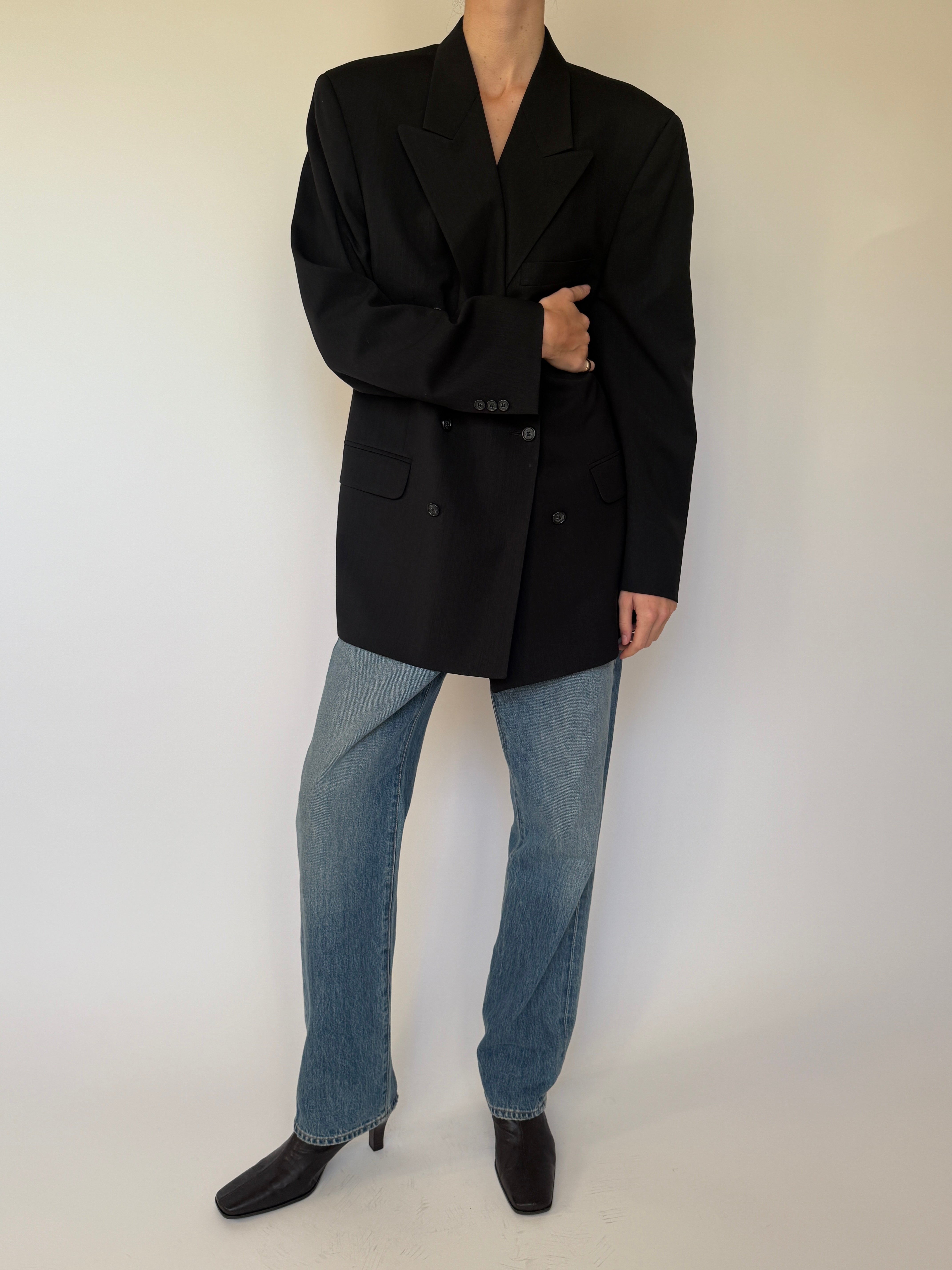 Vintage Double-Breasted Blazer Black 7004