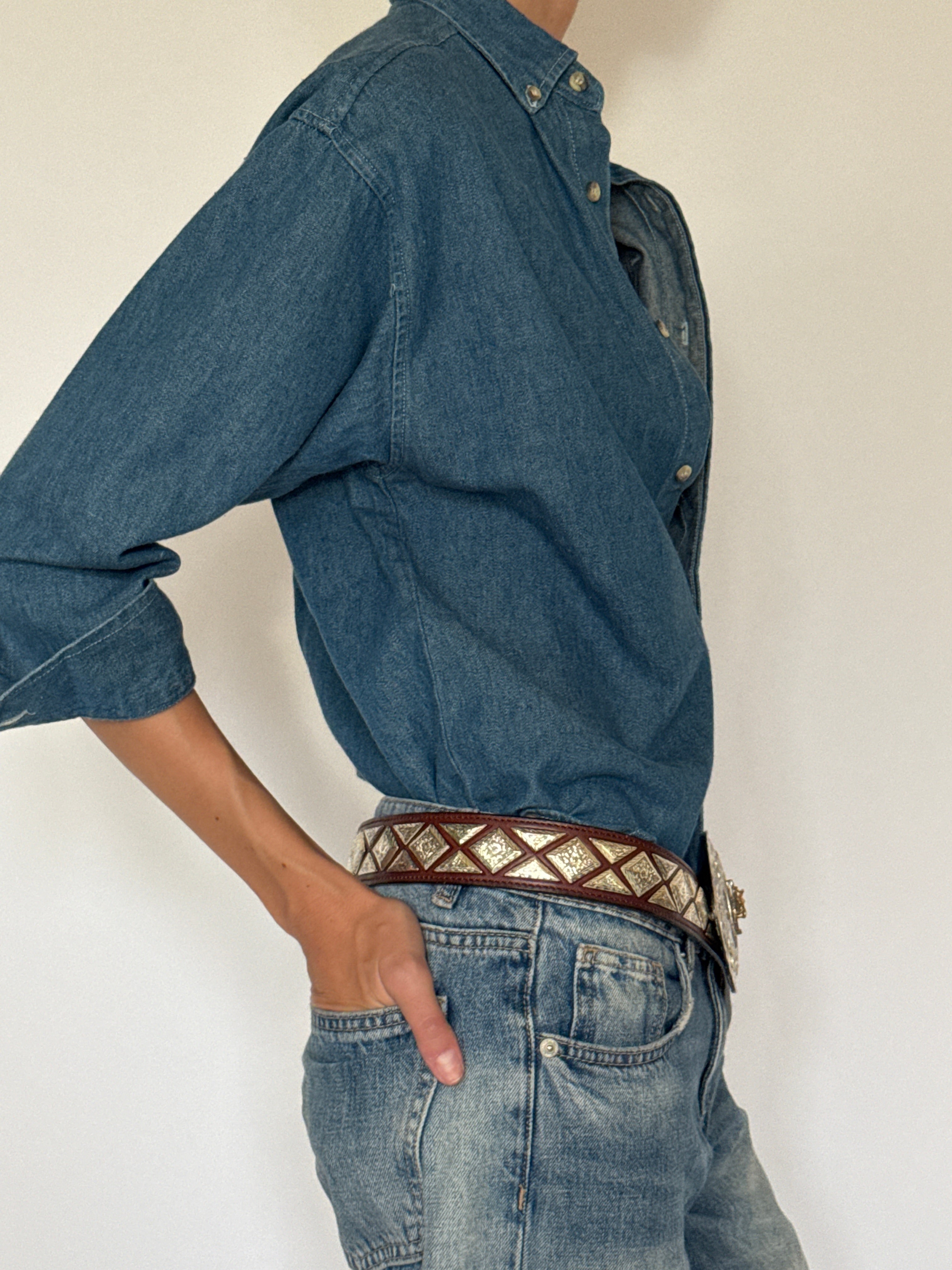 Vintage Denim Button-Up Shirt Blue 7863