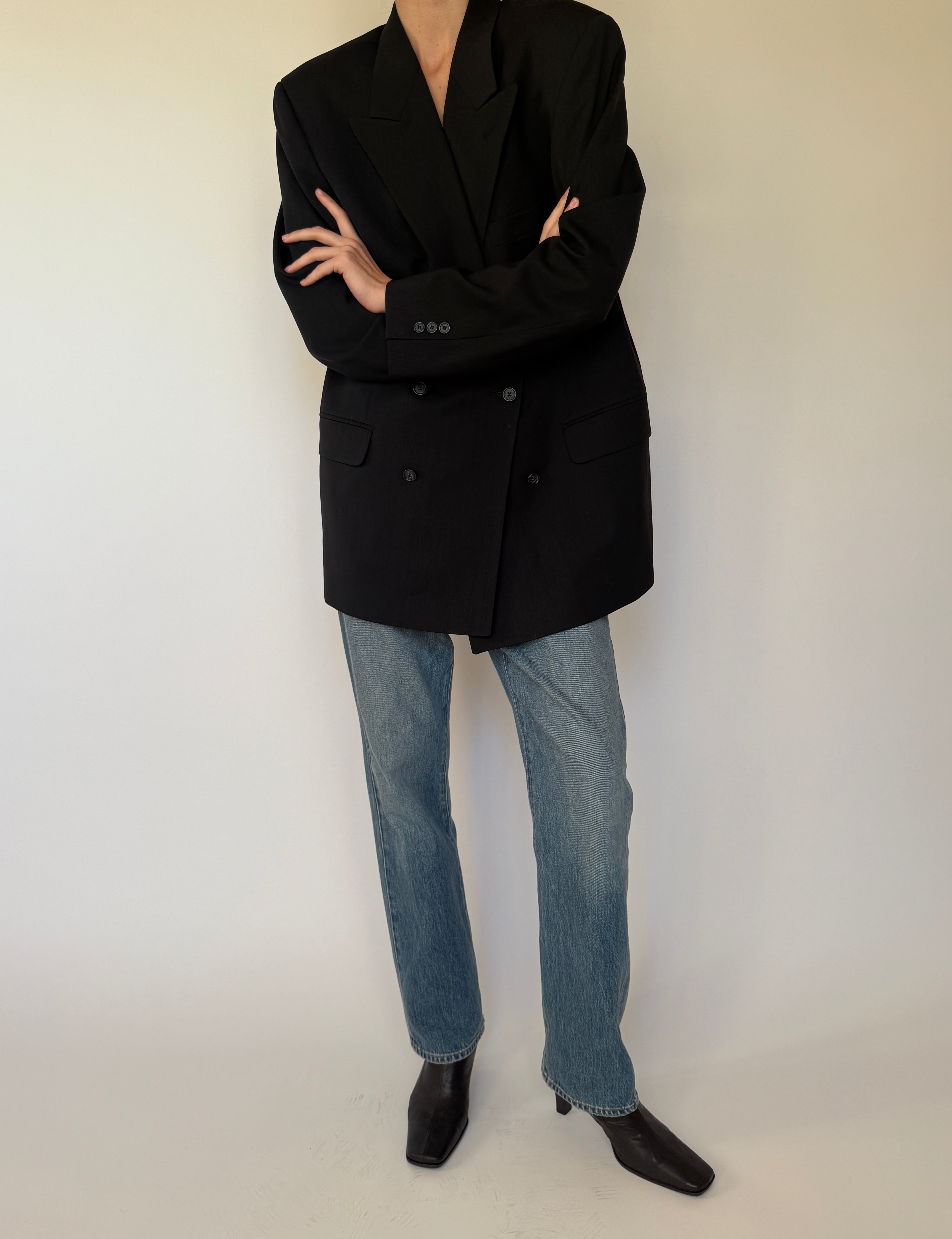 Vintage Double-Breasted Blazer Black 7004