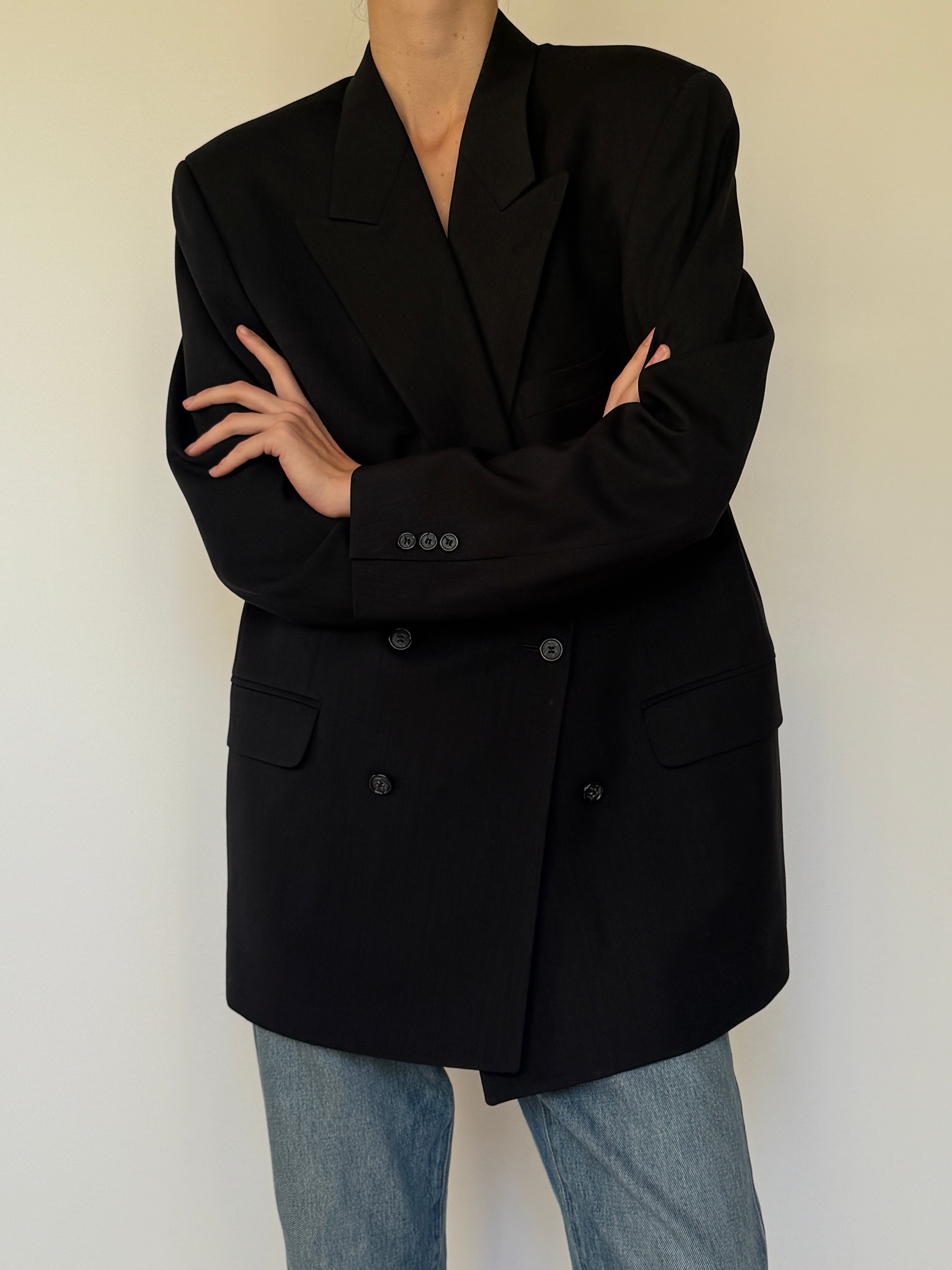 Vintage Double-Breasted Blazer Black 7004