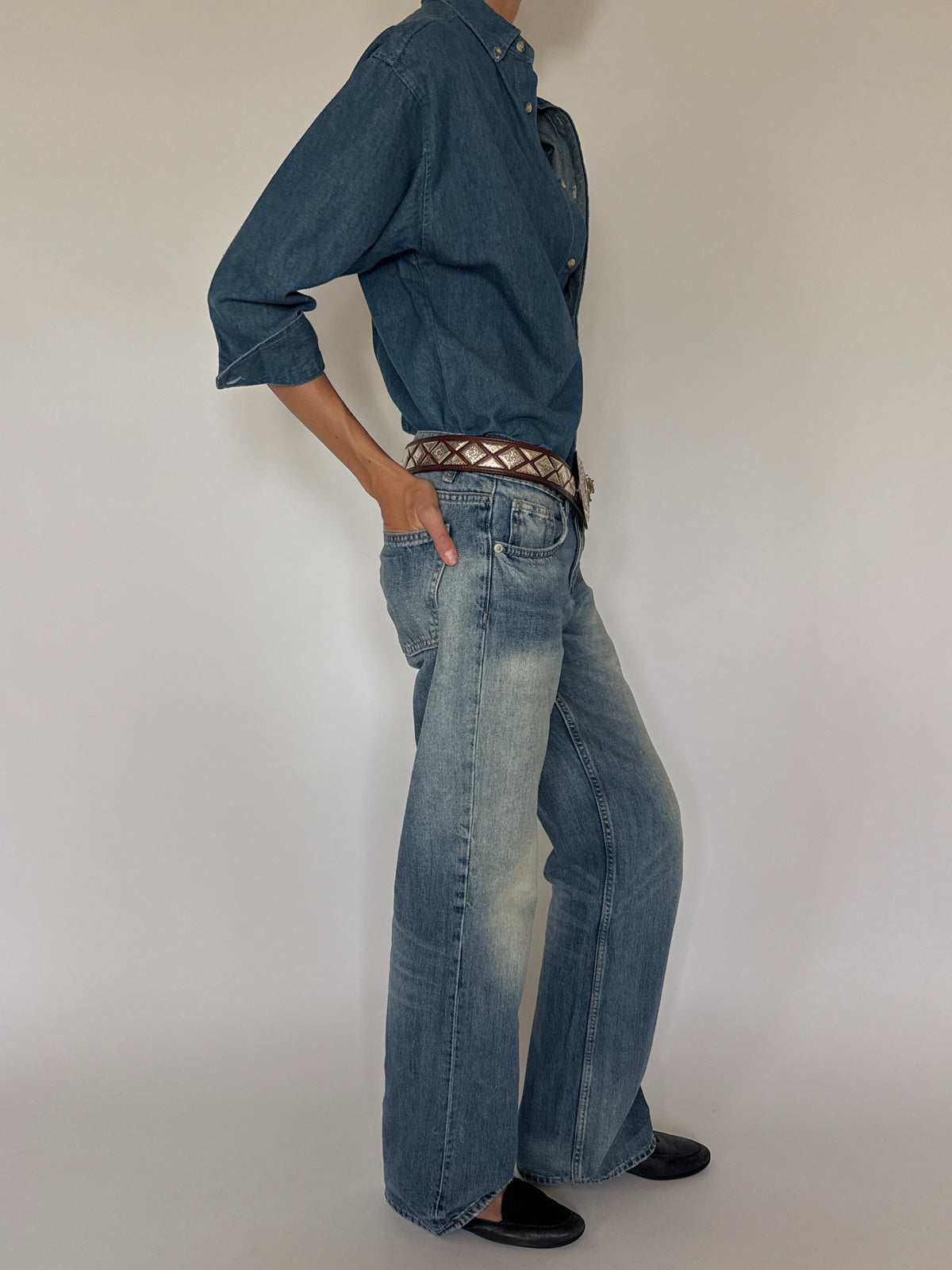 Vintage Denim Button-Up Shirt Blue 7863