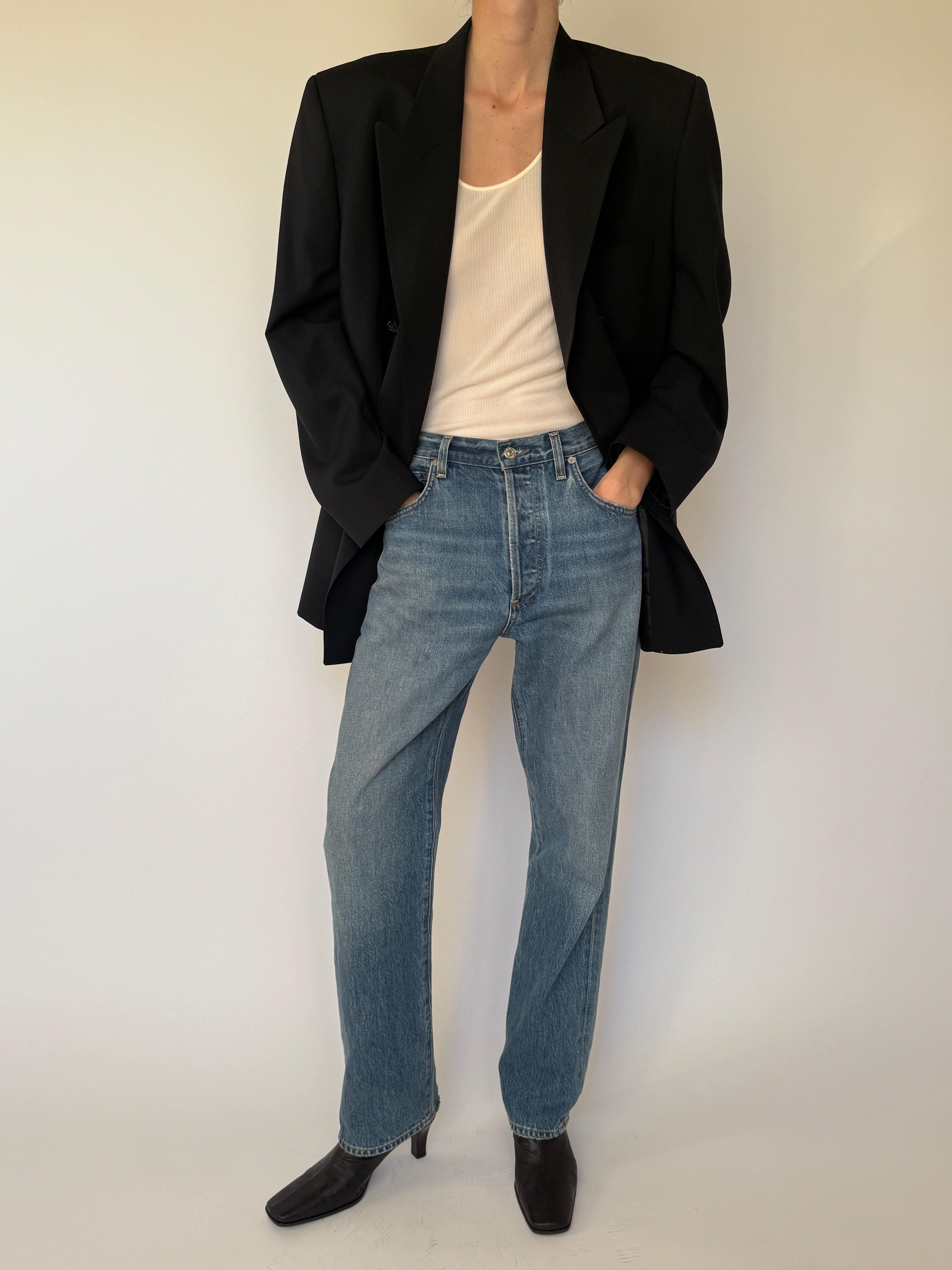 Vintage Double-Breasted Blazer Black 7004