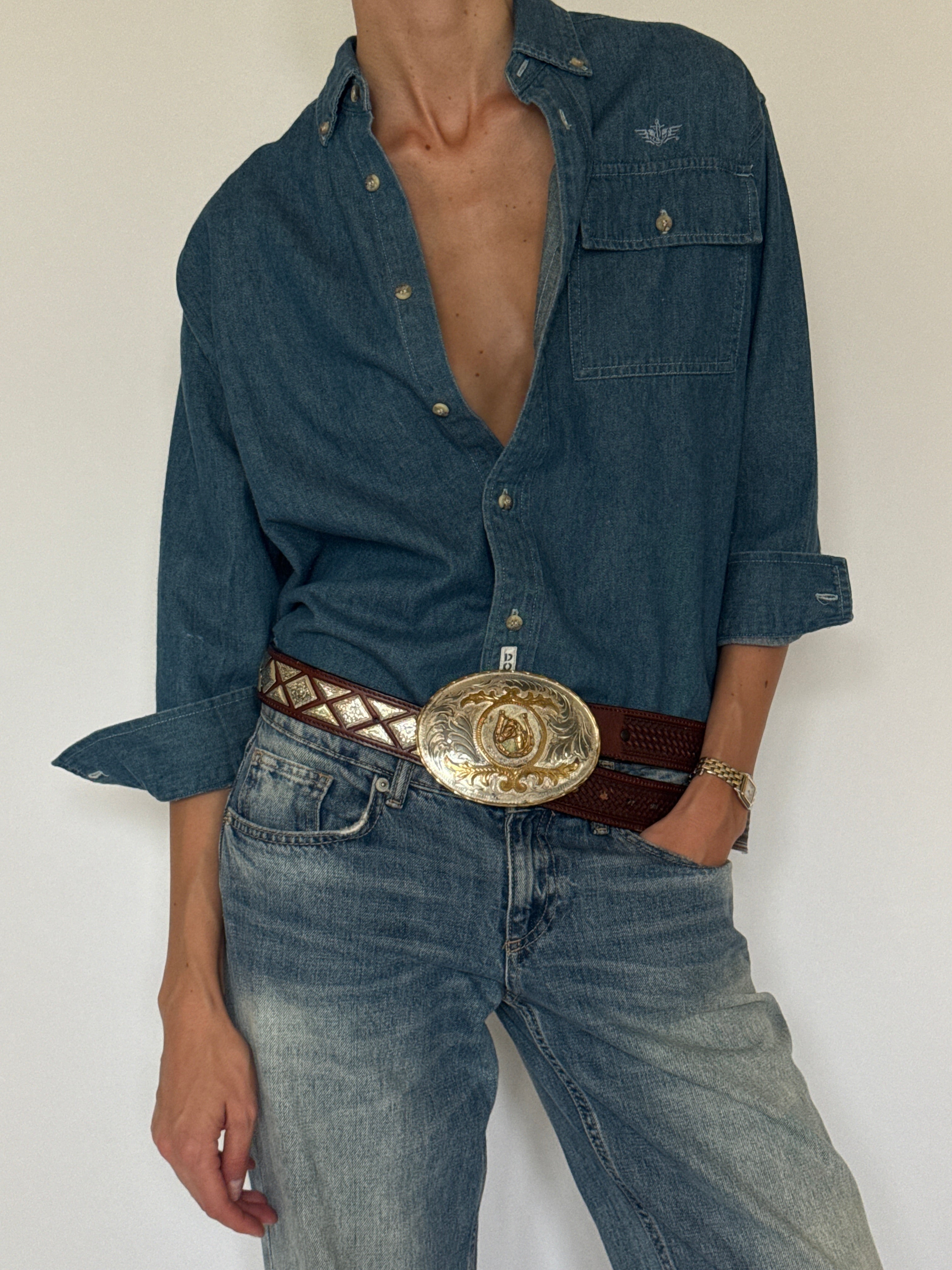 Vintage Denim Button-Up Shirt Blue 7863
