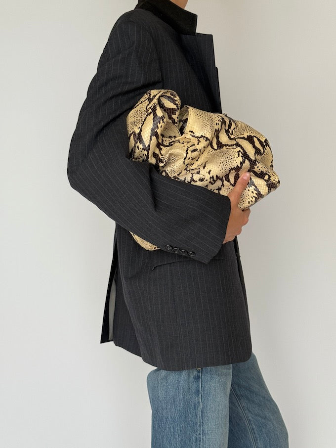 Vintage Pinstripe Wool Blazer Grey 6553