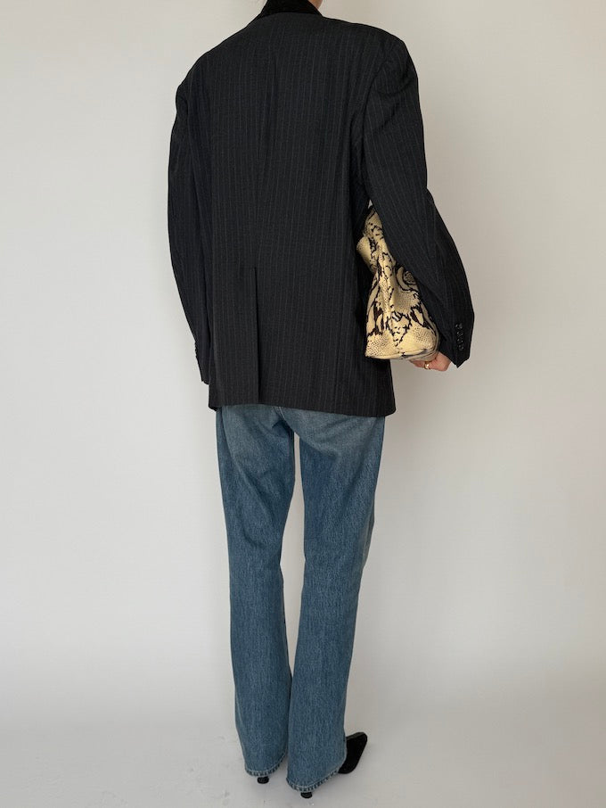 Vintage Pinstripe Wool Blazer Grey 6553