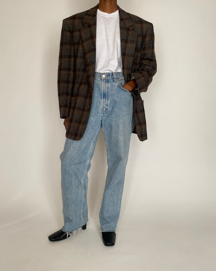 VINTAGE DARK BROWN CHECKED BLAZER 4021