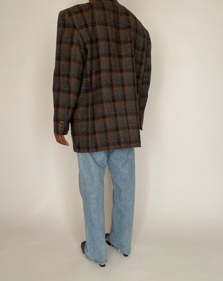 VINTAGE DARK BROWN CHECKED BLAZER 4021