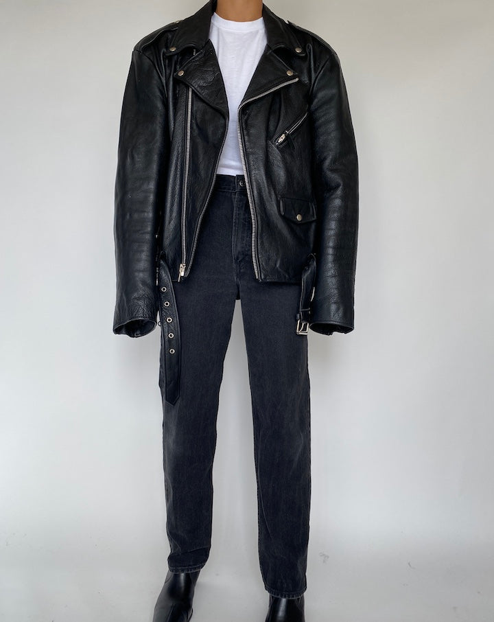VINTAGE OVERSIZED BLACK LEATHER JACKET 1806