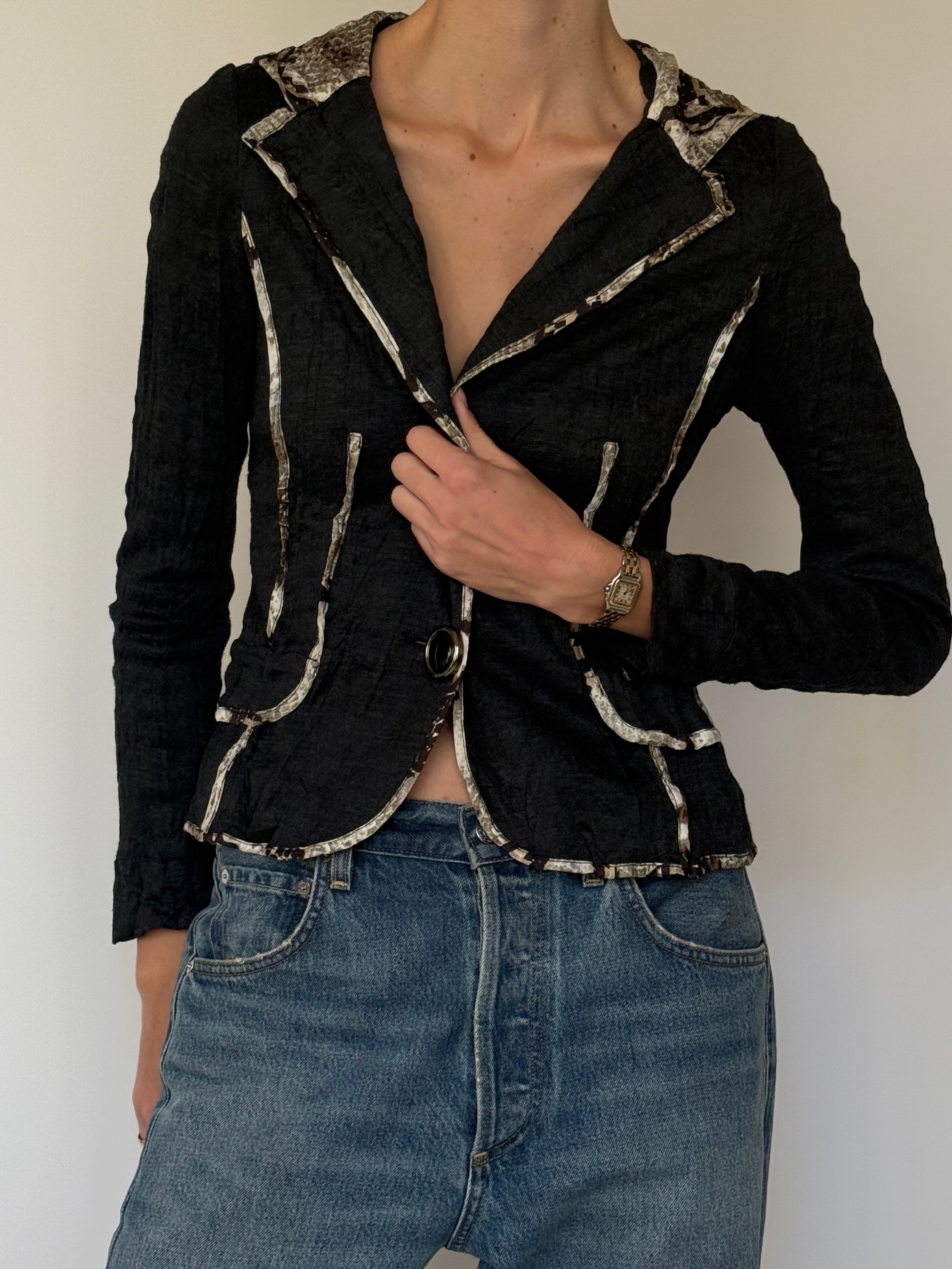 Vintage Fitted Blazer/Jacket with Hood in Black & Snake Print