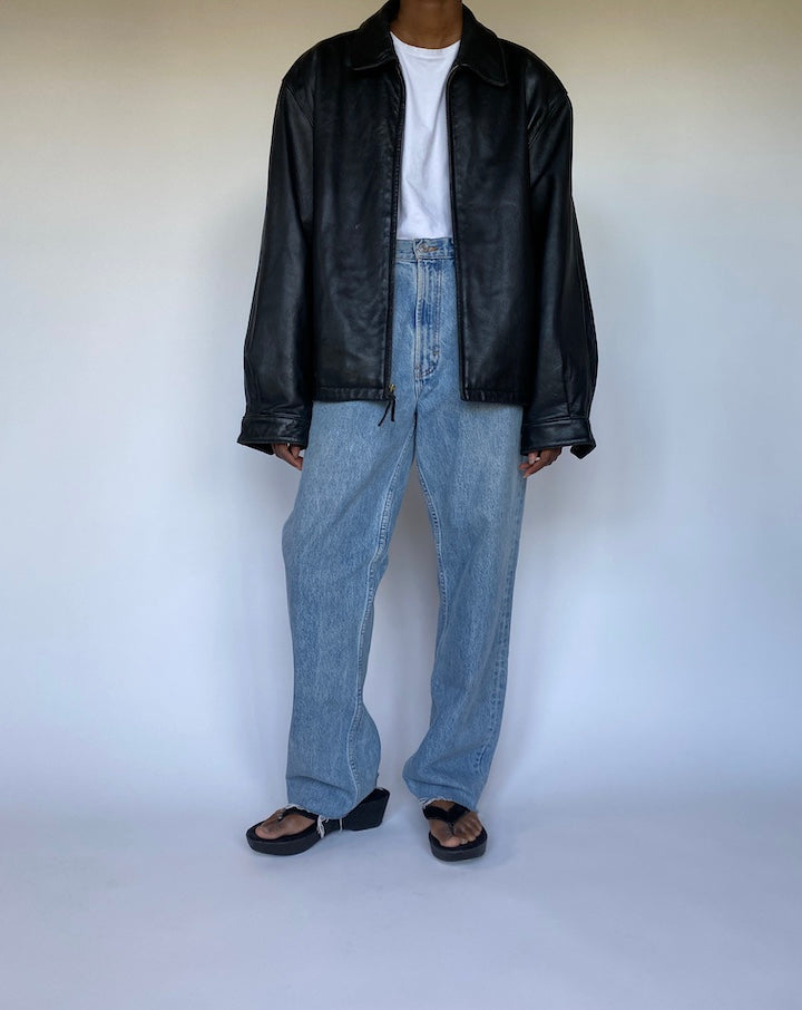 VINTAGE BLACK OVERSIZED LEATHER JACKET 3523