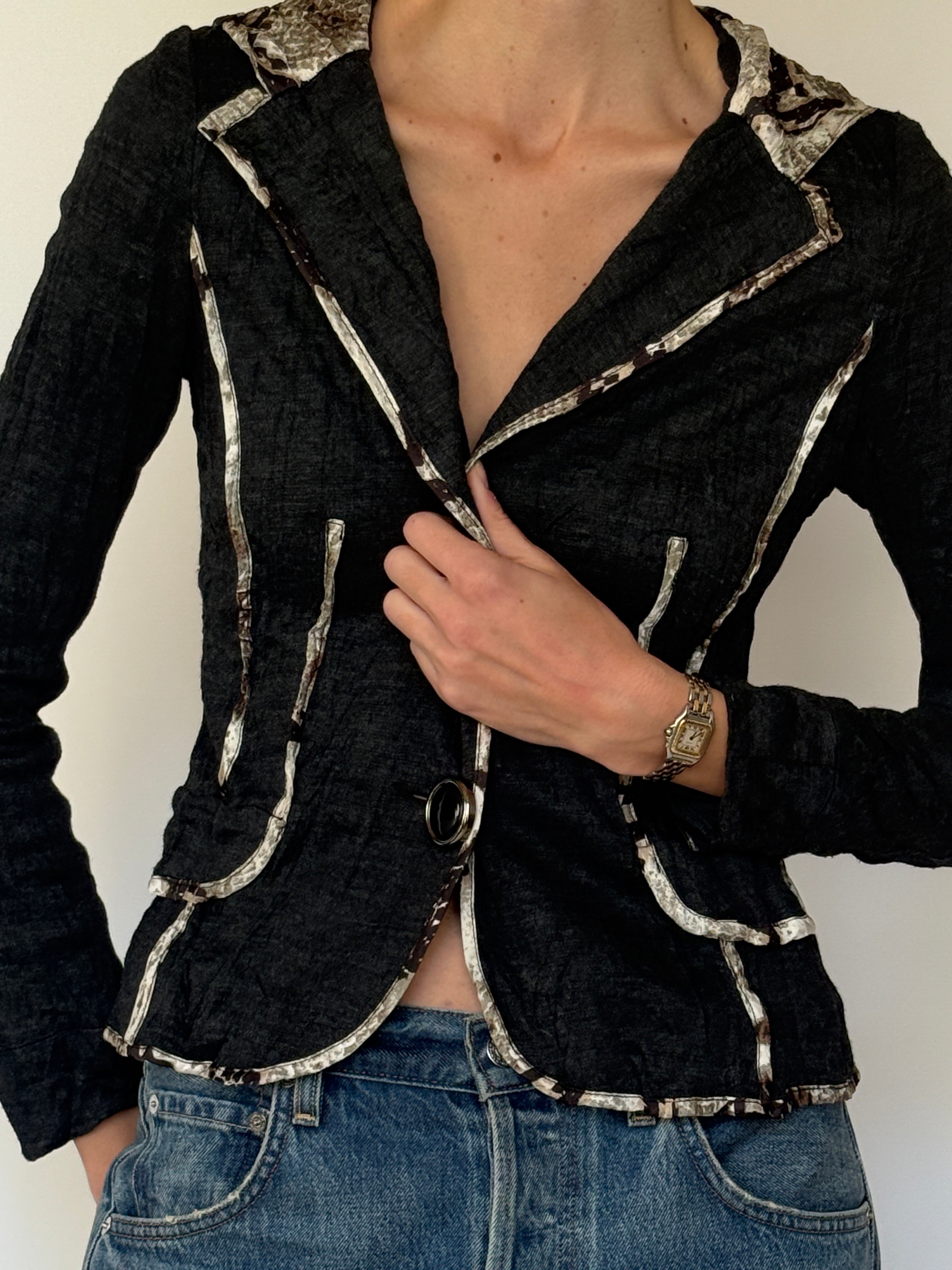 Vintage Fitted Blazer/Jacket with Hood in Black & Snake Print